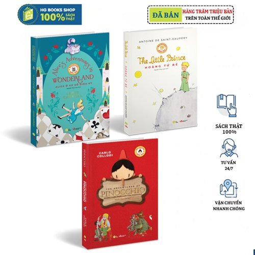 Sách thiếu nhi: Combo 3 cuốn sách Thiếu nhi Kinh điển Song Ngữ Việt Anh (Hoàng Tử Bé - Pinocchio- Alice ở xứ sở diệu kỳ)