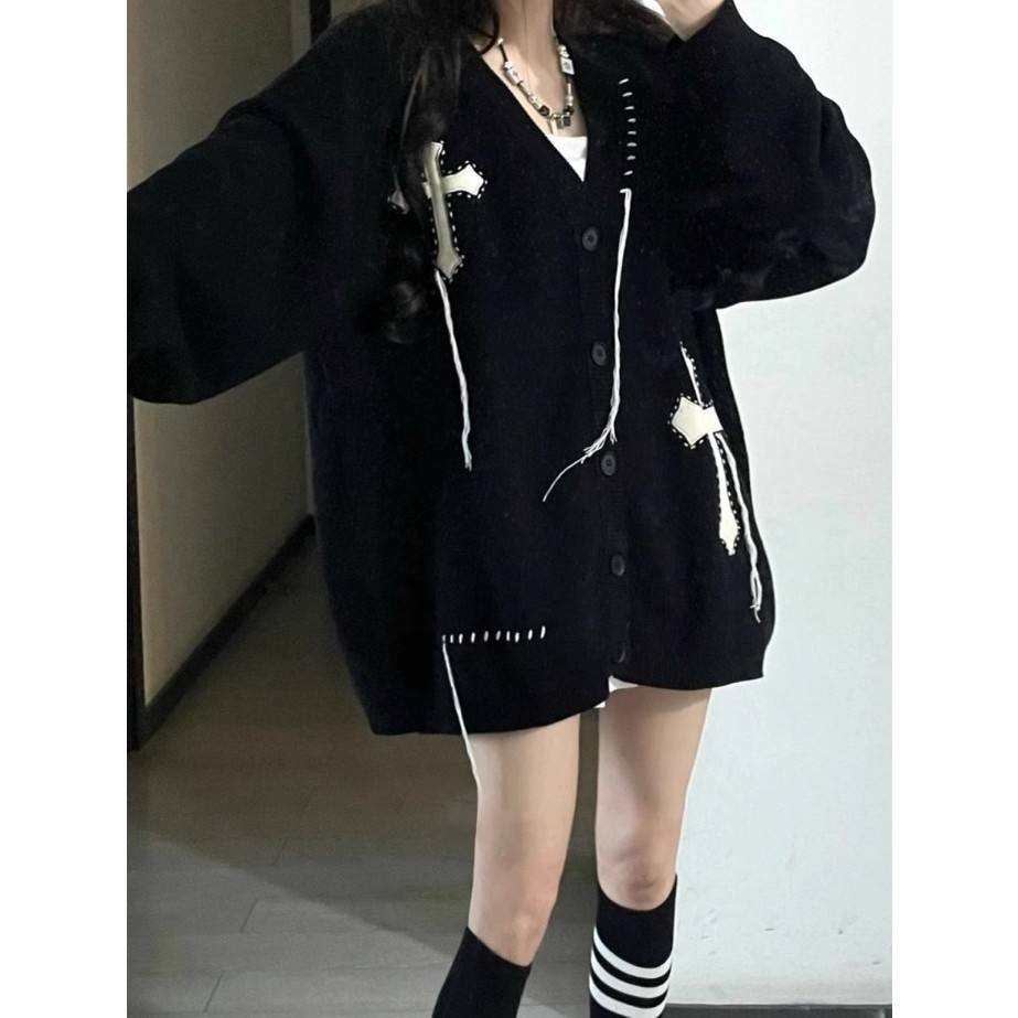 Áo khoác cardigan len chữ thập form rộng, Áo khoác unisex oversize tay dài vải len dày dặn phong cách trẻ trung Veestore