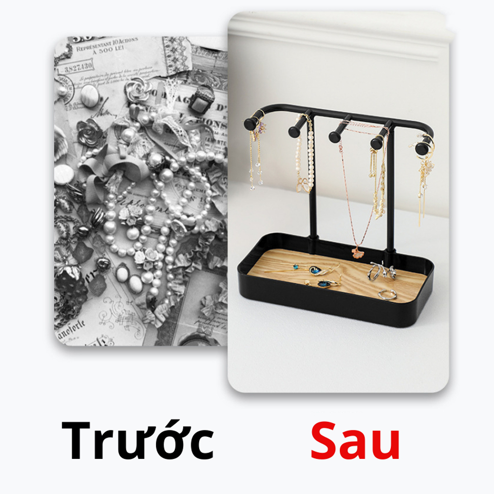 Kệ treo chìa khóa, Khay đựng trang sức, phụ kiện sang trọng thiết kế móc treo và khay nhựa cao cấp trang trí phòng khác