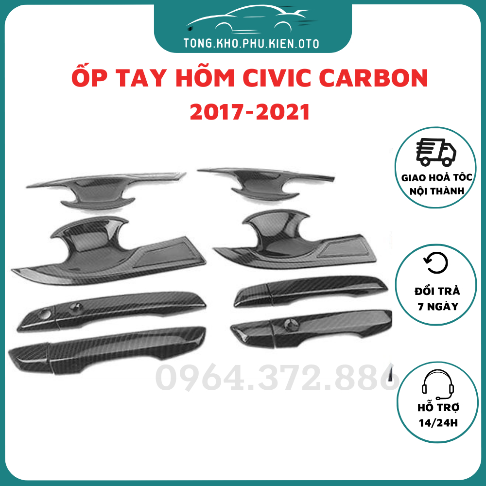 Ốp tay nắm, hõm cửa Carbon xe Honda Civic 2016 - 2021 Vân Cacbon cao cấp- giá 1 bộ