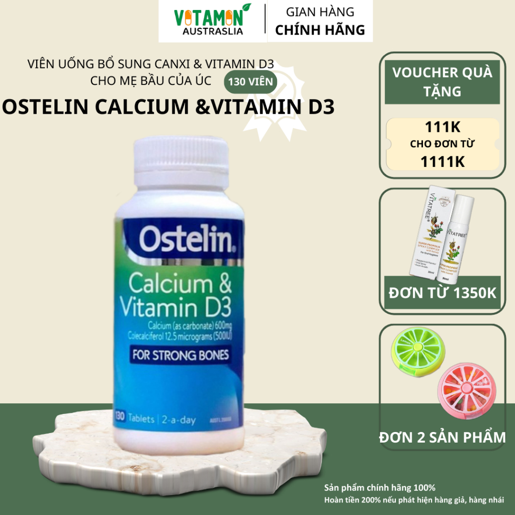 Viên uống bổ sung Canxi và Vitamin D3 cho mẹ bầu Ostelin Calcium & Vitamin D3 130 viên Úc