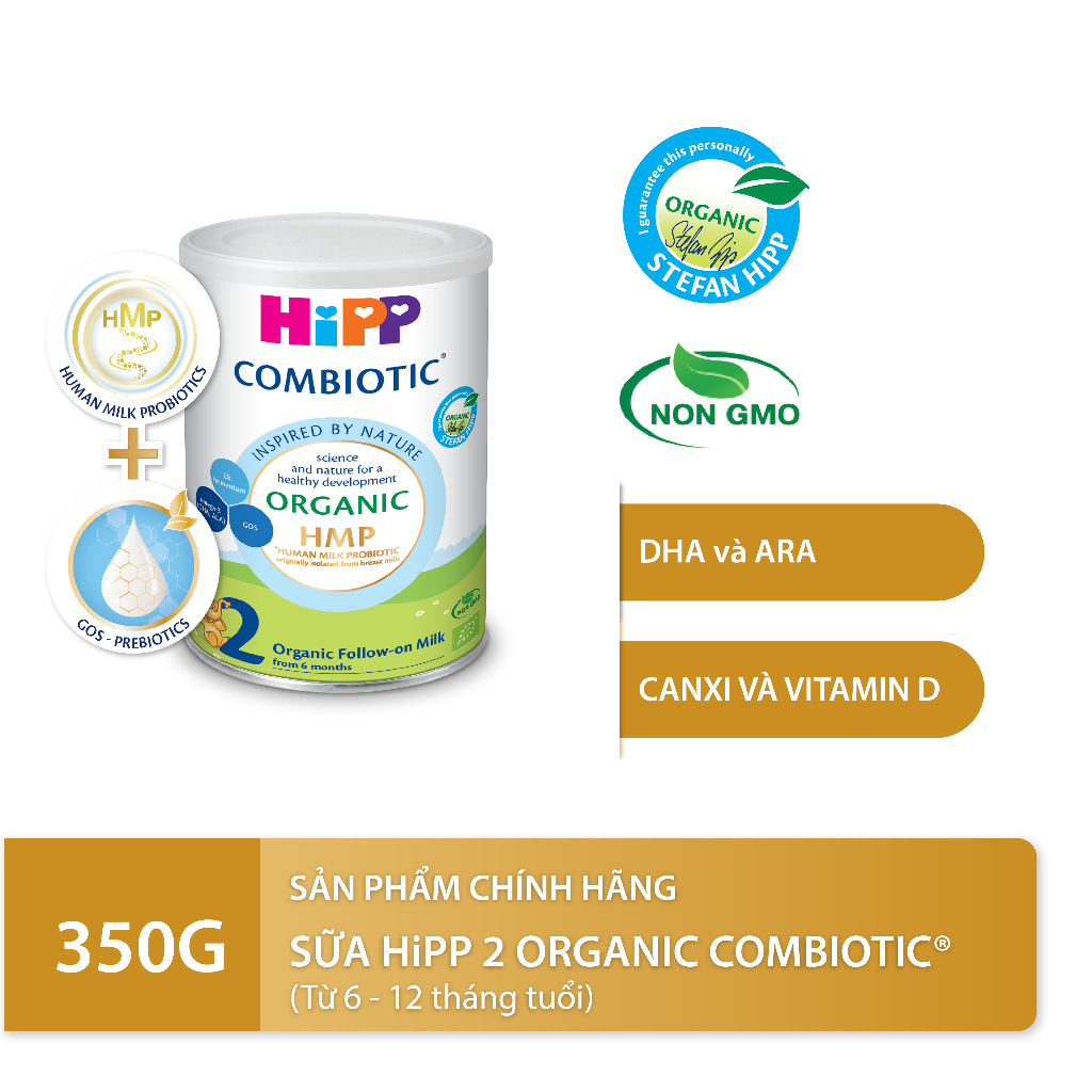 Sữa bột công thức HiPP 2 Organic Combiotic 350g bổ sung DHA trực tiếp