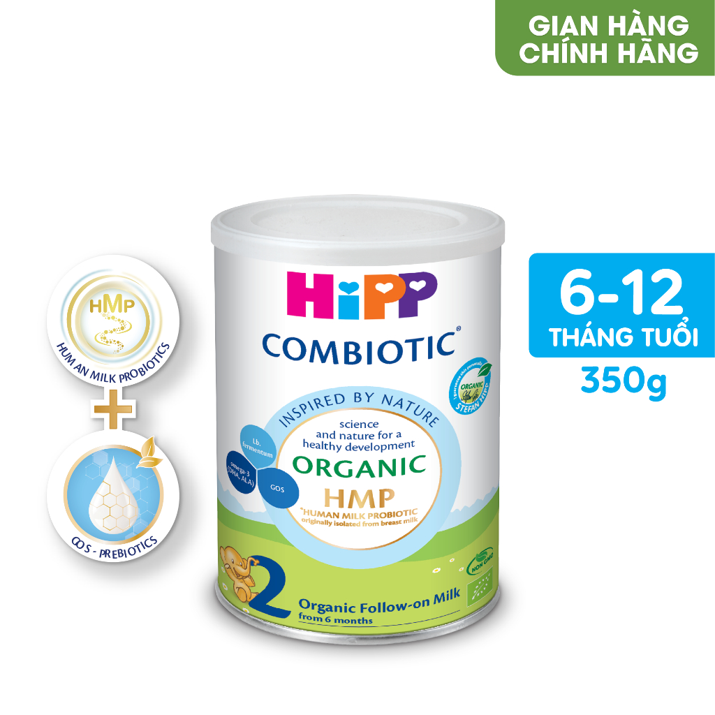 Sữa bột công thức HiPP 2 Organic Combiotic 350g bổ sung DHA trực tiếp