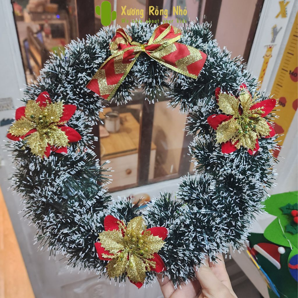 Vòng nguyệt quế giáng sinh 30cm, Vòng hoa trang trí noel Xương Rồng Nhỏ