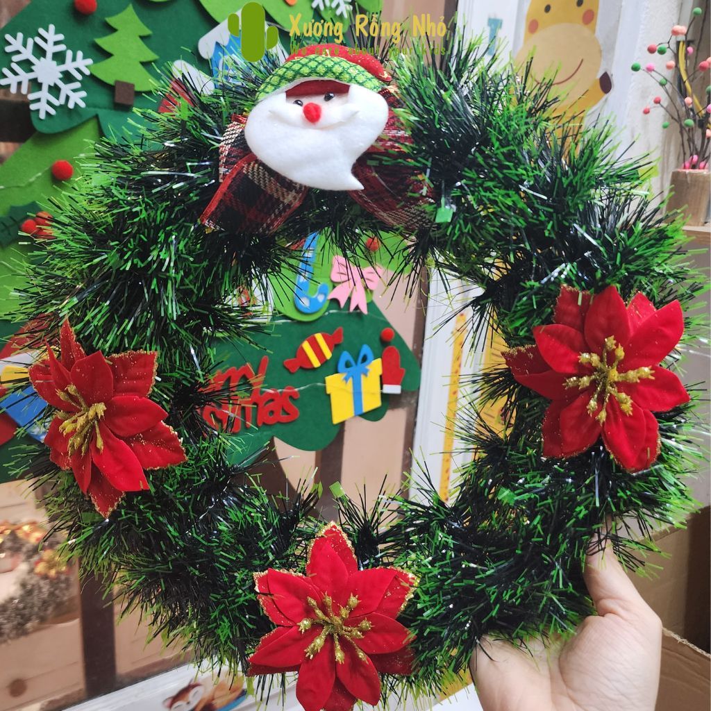 Vòng nguyệt quế giáng sinh 30cm, Vòng hoa trang trí noel Xương Rồng Nhỏ