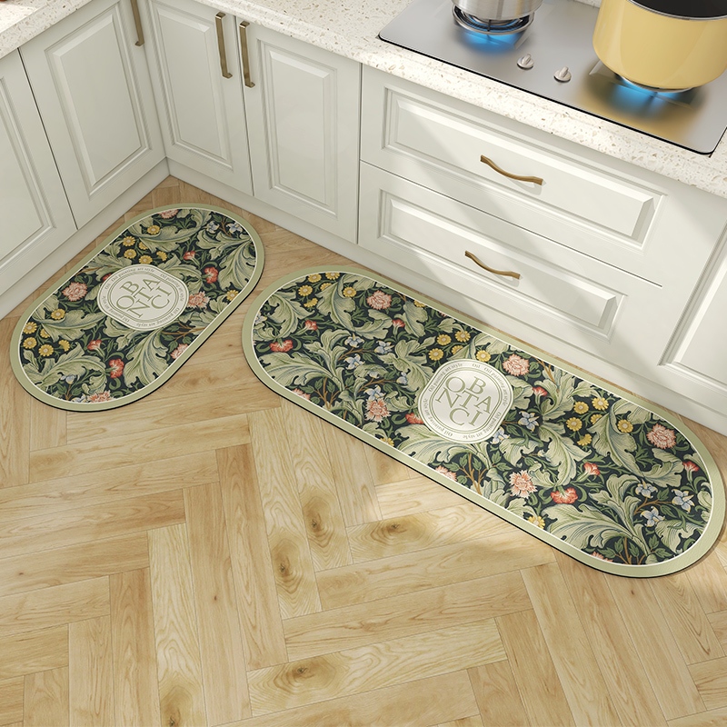 Thảm Trải Sàn Nhà Bếp Thấm Hút Nước Vải Tảo Cát Cao Cấp,thảm chùi chân lót cao su chống trơn trượt dễ dàng vệ sinh