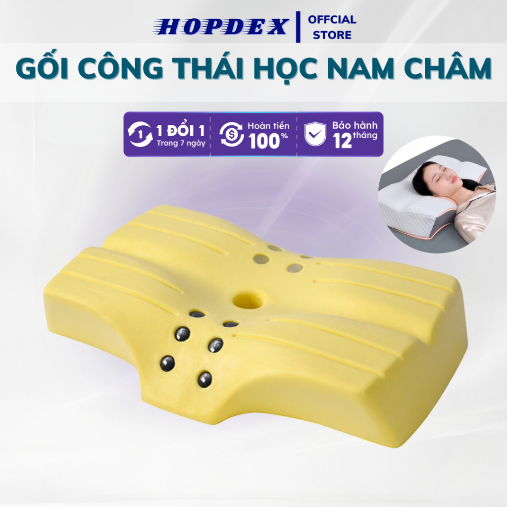 Gối Công Thái Học HOPDEX Gắn Nam Châm Hỗ Trợ Giảm Đau Cổ Vai Gáy Chống Ngáy Ngủ Ngon Sâu Giấc Hơn