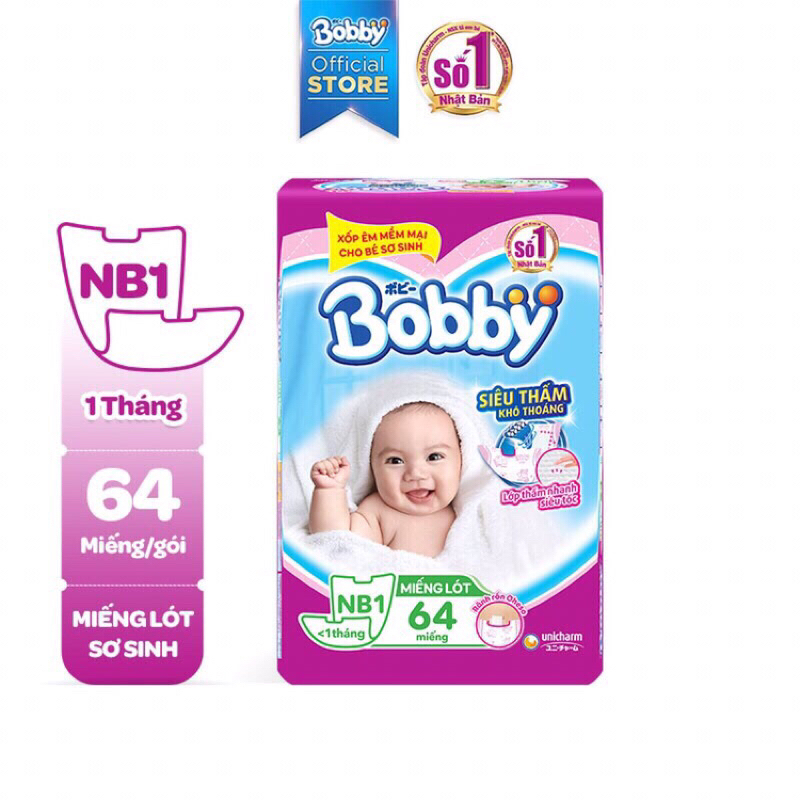 ( CỘNG MIẾNG) MIẾNG LÓT SƠ SINH BOBBY SIZE NB1 64