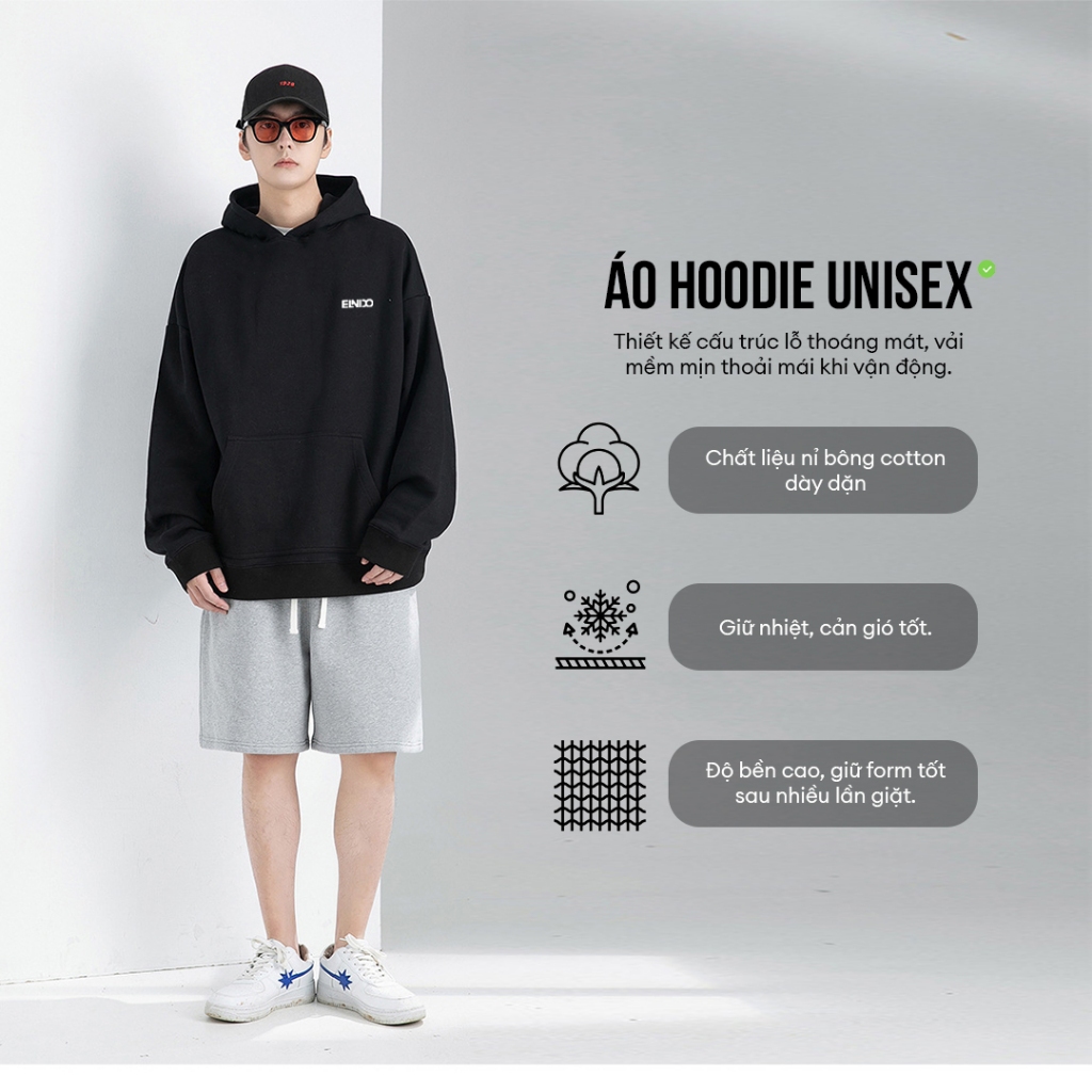 Áo Hoodie Premium unisex ELNIDO dài tay chất nỉ nam nữ cao cấp phong cách Ulzzang ED09