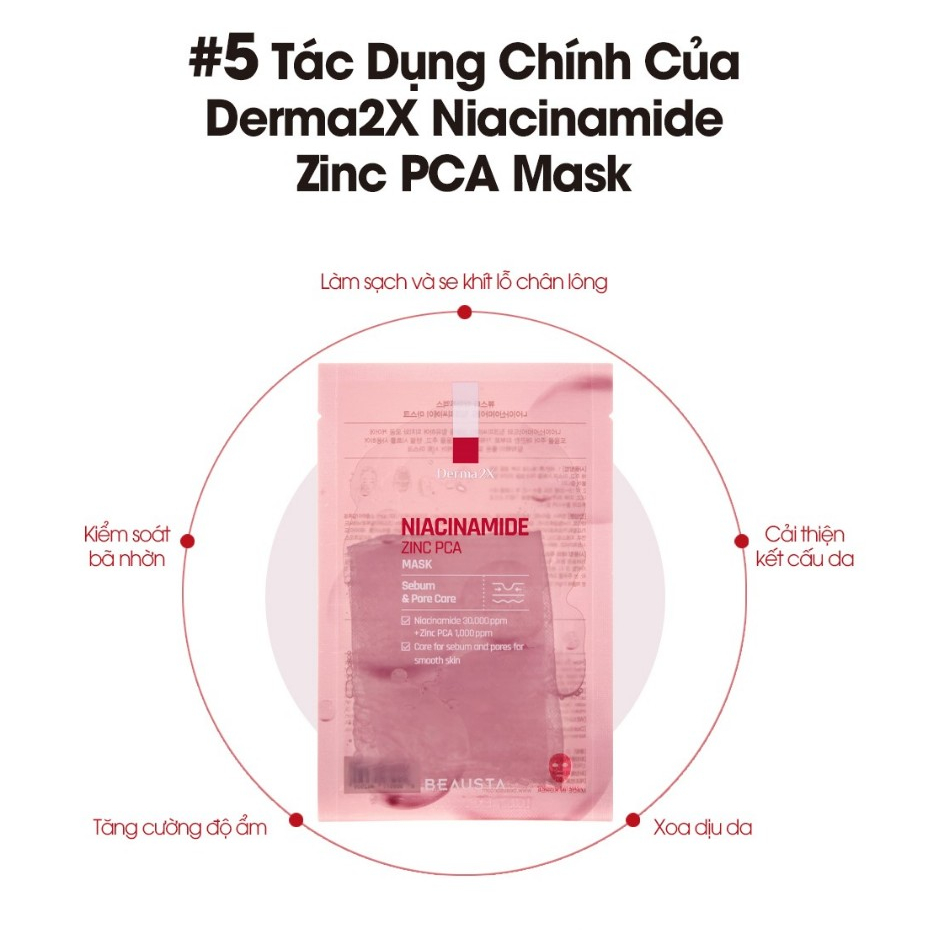 Mặt nạ Beausta Derma2X Niacinamide Zinc PCA Mask Hộp 10EA