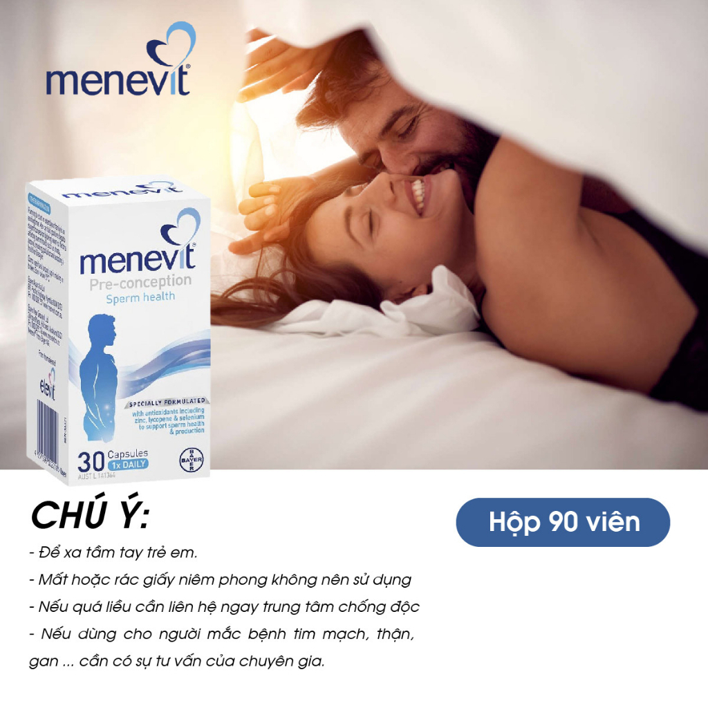 Combo hỗ trợ sinh sản tăng khả năng có con Elevit Menevit chăm sóc sức khỏe vợ chồng Bayer 90 viên