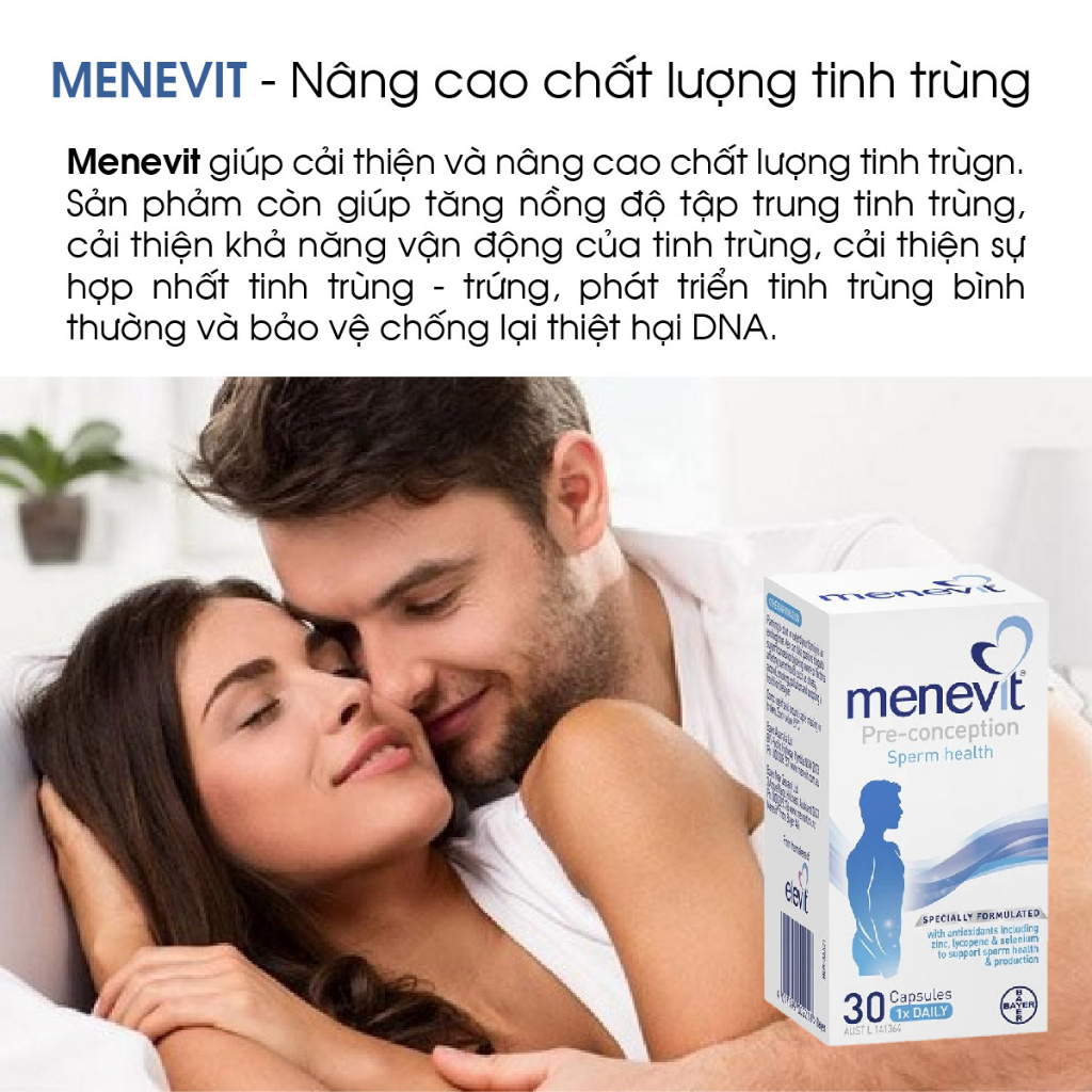 Combo hỗ trợ sinh sản tăng khả năng có con Elevit Menevit chăm sóc sức khỏe vợ chồng Bayer 90 viên