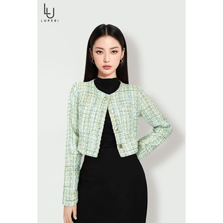 Áo khoác dạ tweed luperi lfvest089 cổ tròn dáng ngắn nhẹ nhàng thanh lịch cho nàng đi làm đi chơi dạo phố