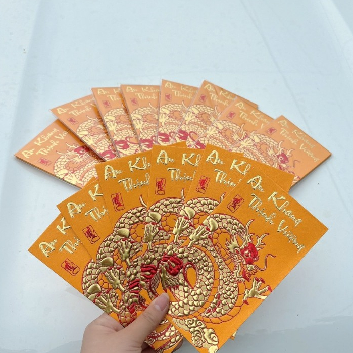 Bao lì xì rồng vàng 2024 set 6 cái hàng đẹp  - Lì xì tết 2024 mẫu rồng vàng túi 6 chiếc