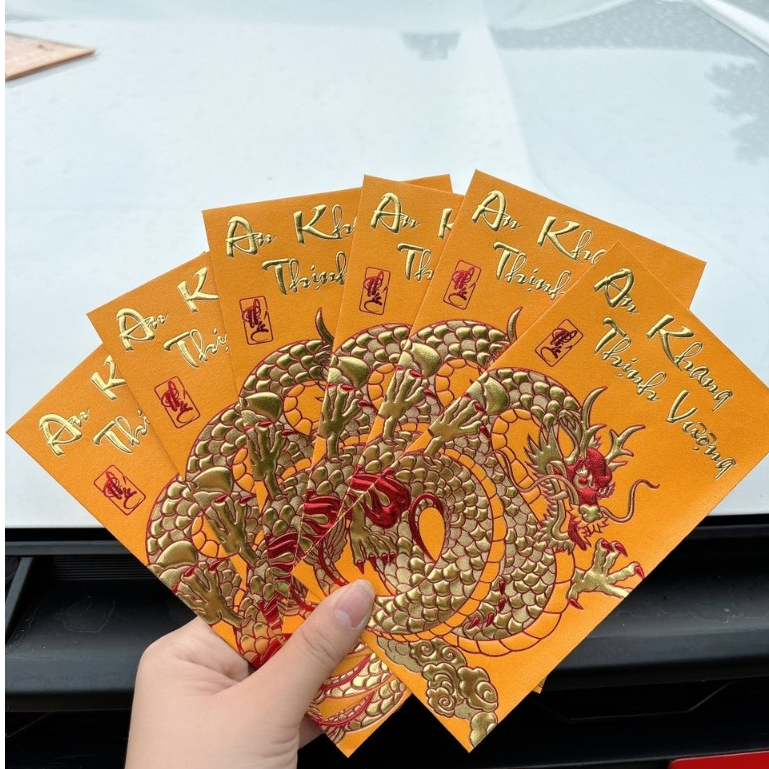 Bao lì xì rồng vàng 2024 set 6 cái hàng đẹp  - Lì xì tết 2024 mẫu rồng vàng túi 6 chiếc