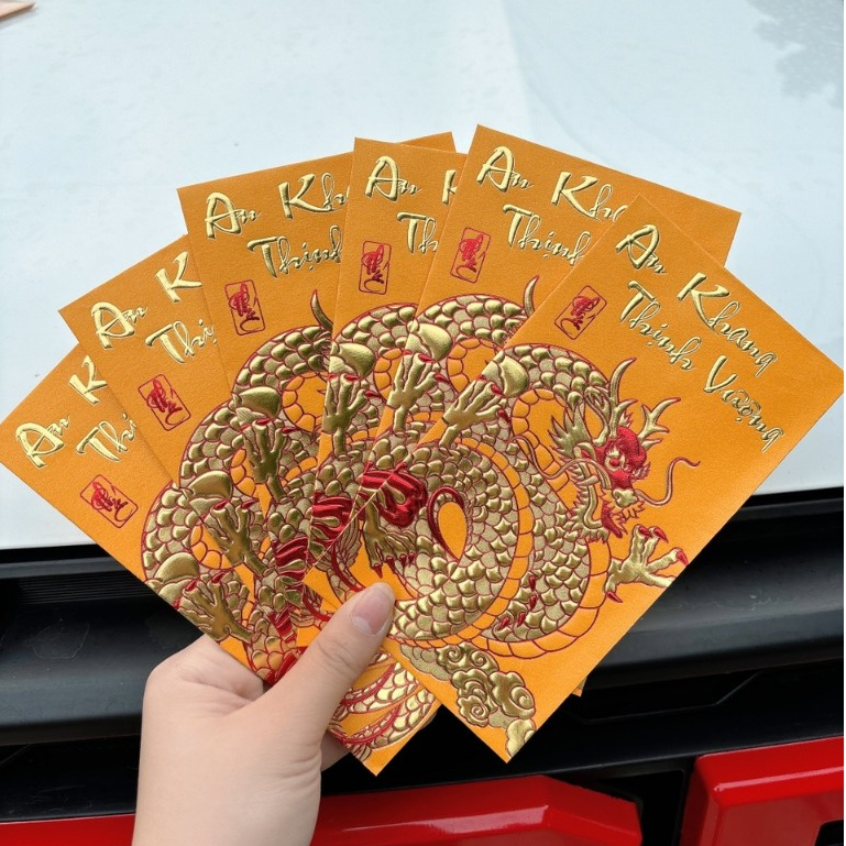 Bao lì xì rồng vàng 2024 set 6 cái hàng đẹp  - Lì xì tết 2024 mẫu rồng vàng túi 6 chiếc