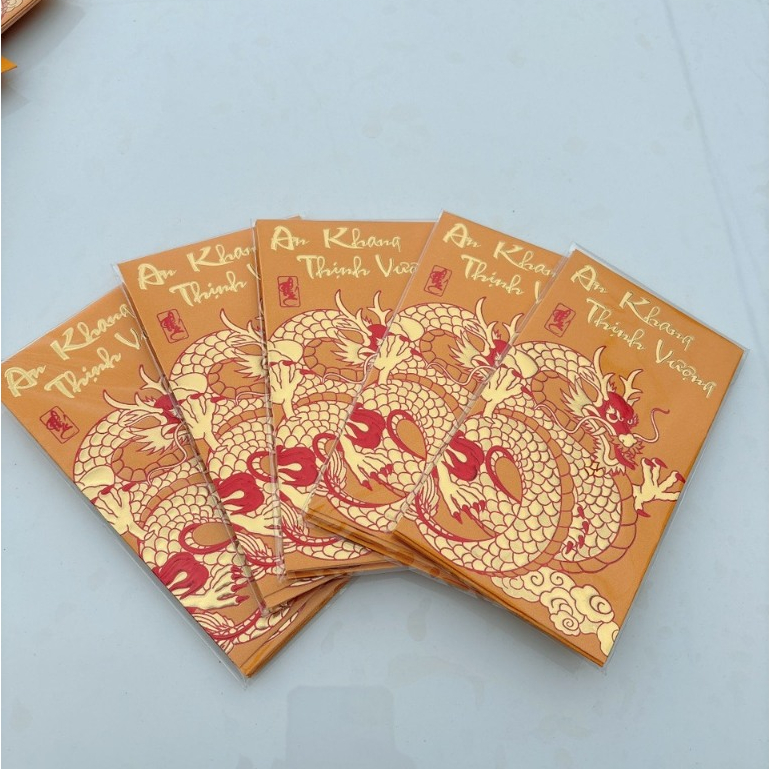 Bao lì xì rồng vàng 2024 set 6 cái hàng đẹp  - Lì xì tết 2024 mẫu rồng vàng túi 6 chiếc