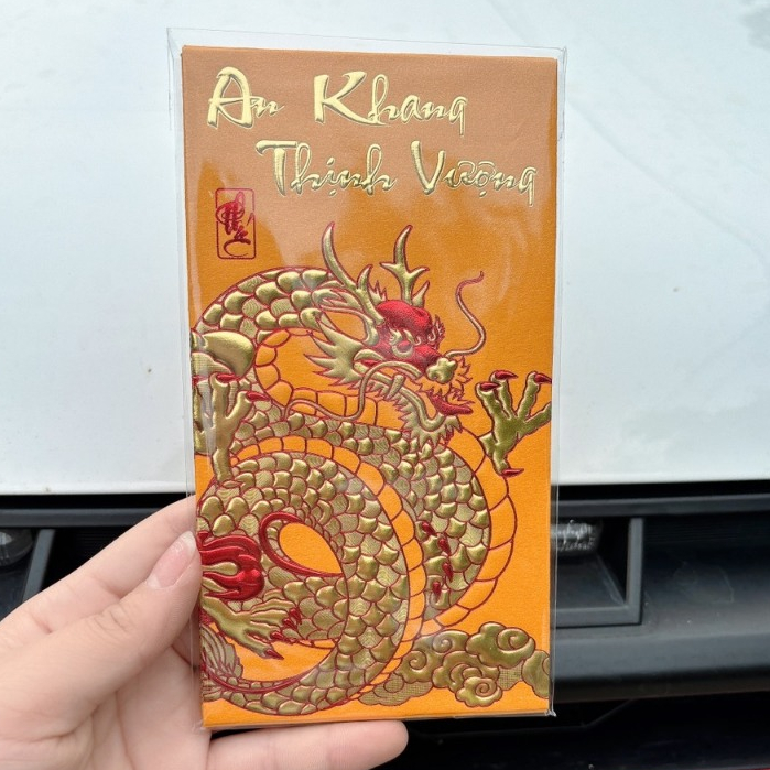 Bao lì xì rồng vàng 2024 set 6 cái hàng đẹp  - Lì xì tết 2024 mẫu rồng vàng túi 6 chiếc