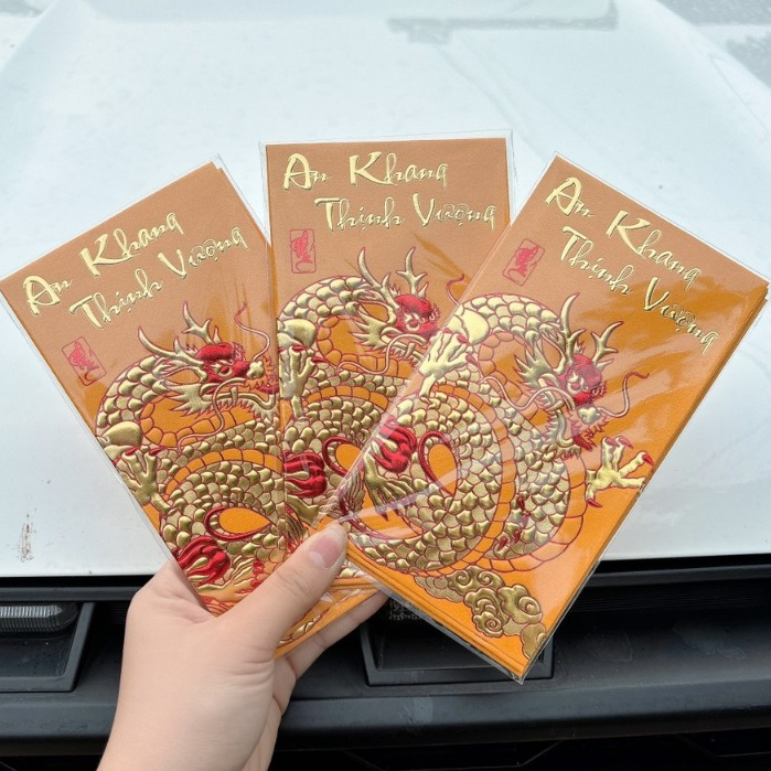 Bao lì xì rồng vàng 2024 set 6 cái hàng đẹp  - Lì xì tết 2024 mẫu rồng vàng túi 6 chiếc