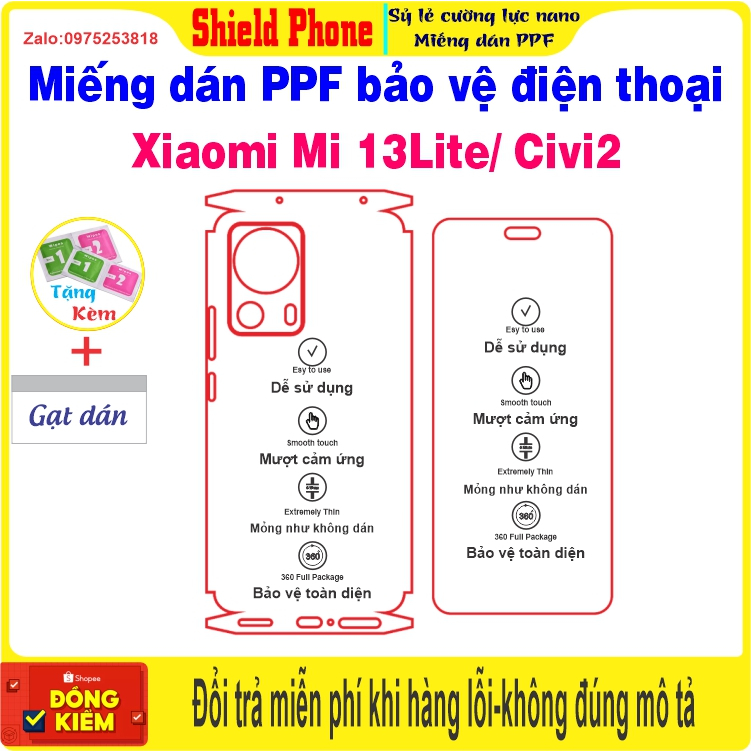 Miếng dán PPF bảo vệ điện thoại Xiaomi Mi13 Lite (Mi 13Lite)/ Civi2