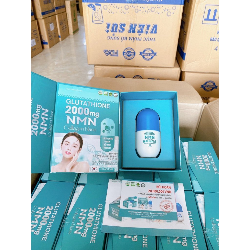 Viên uống đẹp da Collagen Nano Glutathione 2000mg NMN giúp căng mịn da, trắng hồng da, giảm nám sạm da - Hộp 30 viên