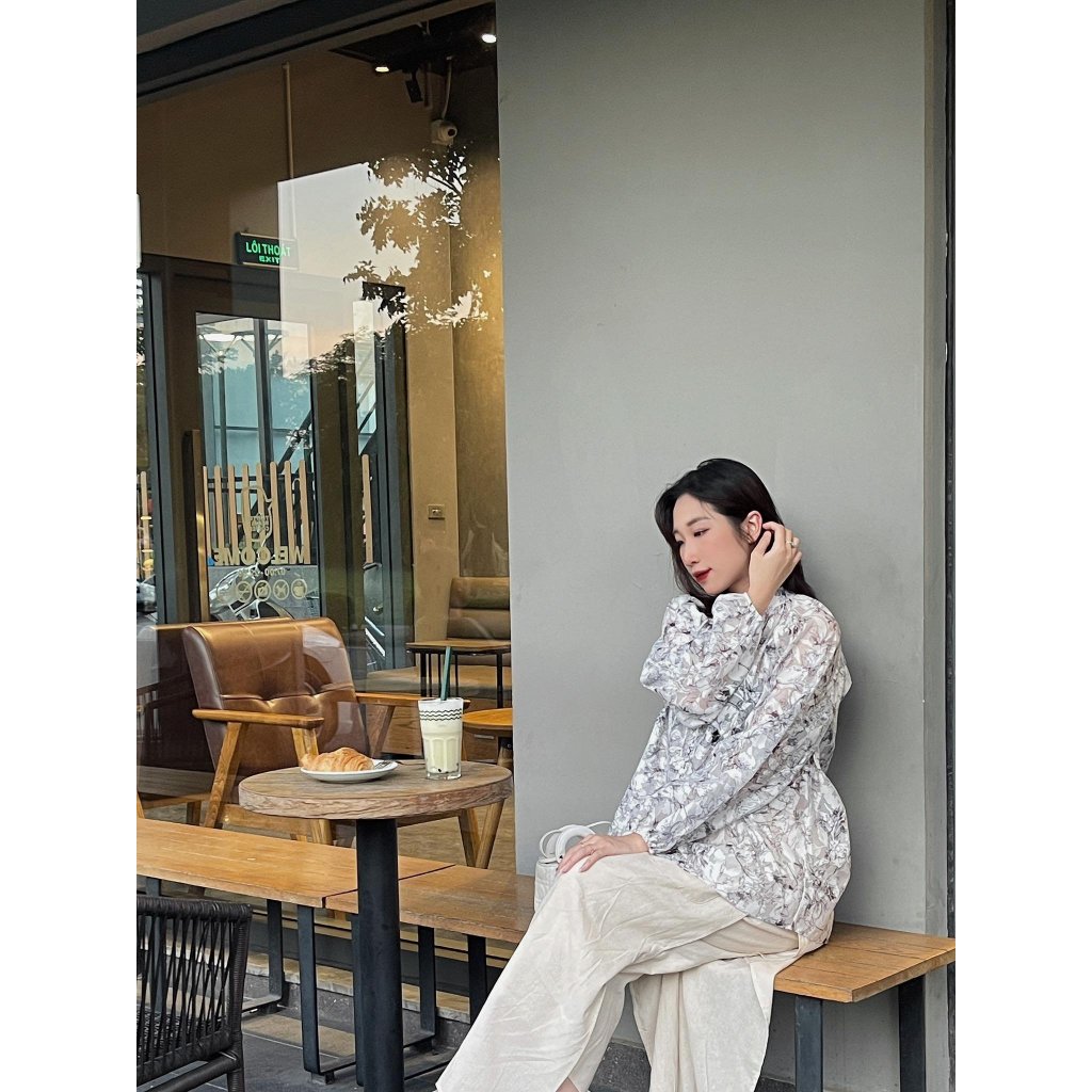 Váy thiết kế cao cấp La.na set váy bánh bèo dài tay cá tính hoạ tiết hoa - SV889