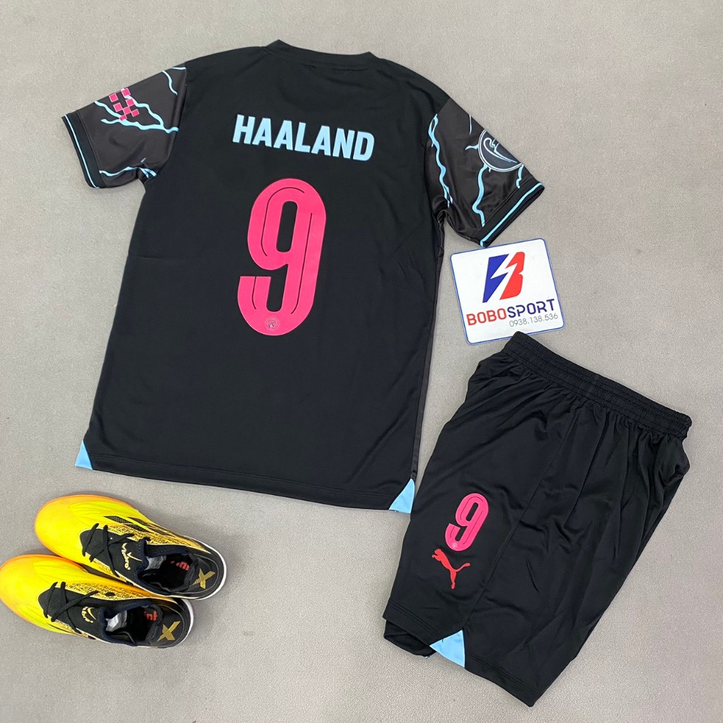 Bộ quần áo Man city sân khách bản cup C1 in tên HAALANd số 9