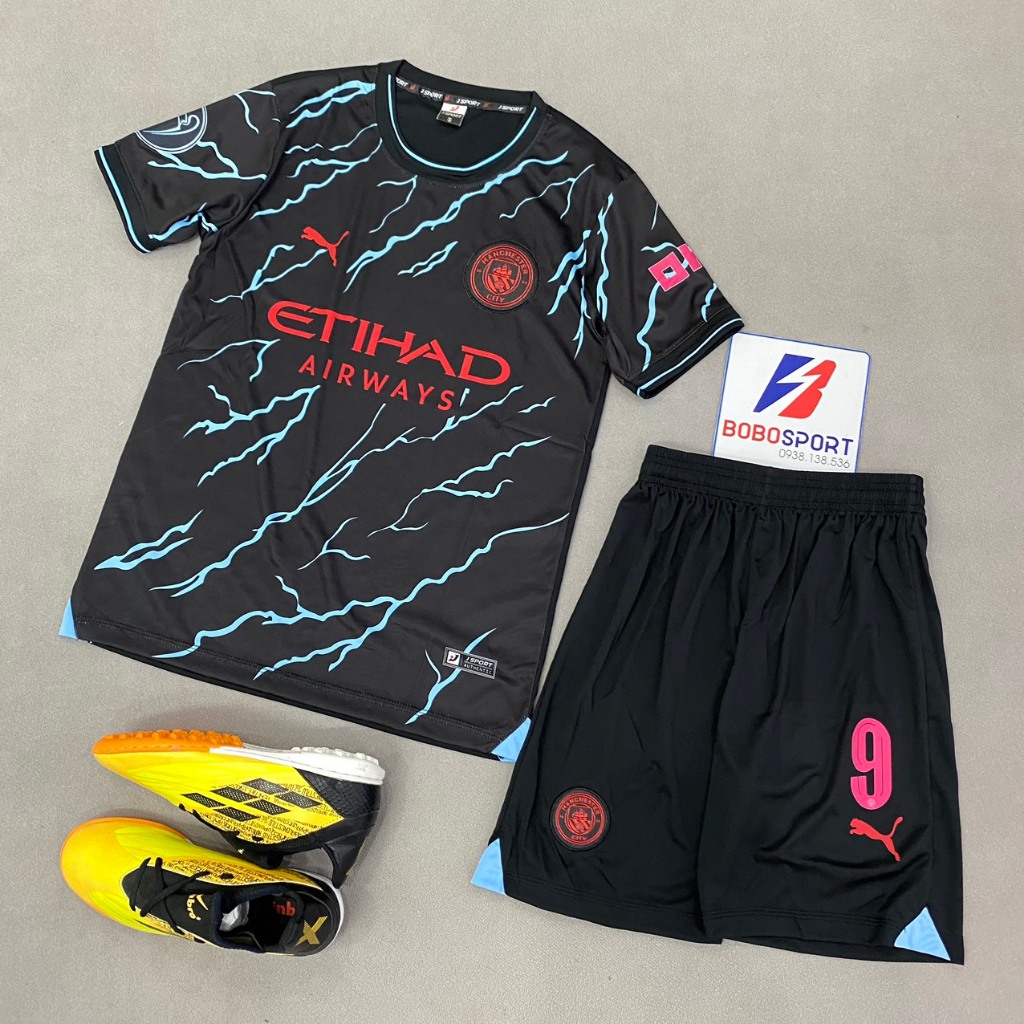 Bộ quần áo Man city sân khách bản cup C1 in tên HAALANd số 9