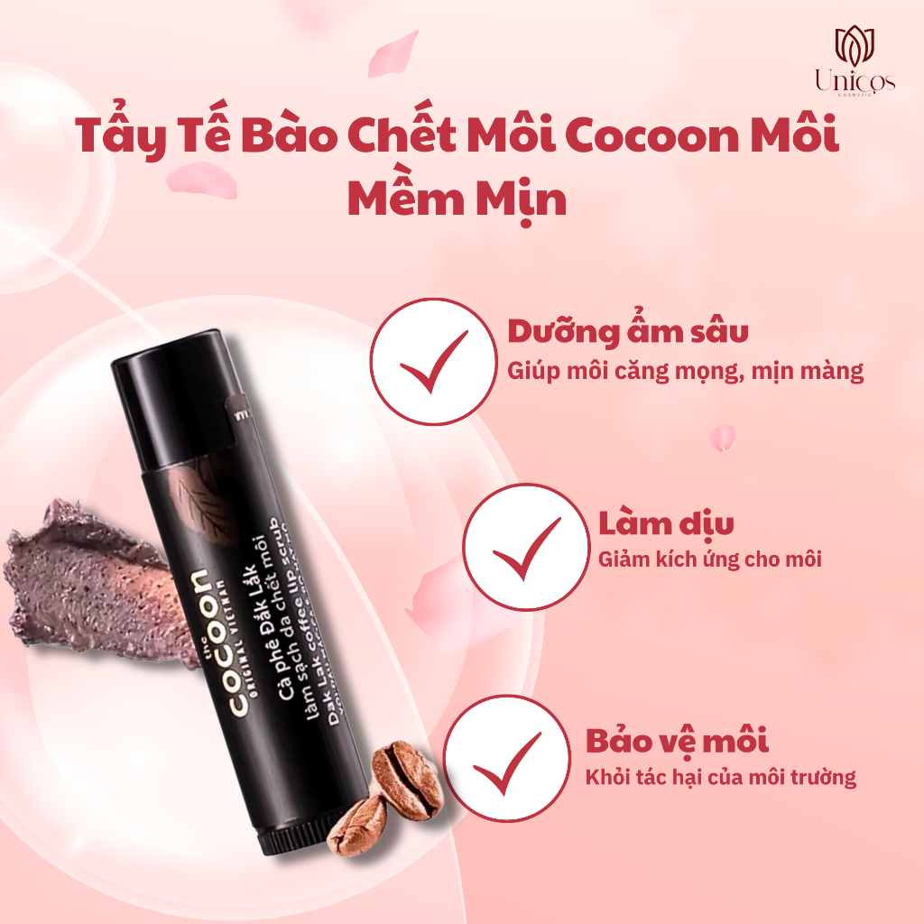 Tẩy Tế Bào Chết Môi Cocoon Môi Mềm Mịn - Tẩy Da Chết Môi Cấp Ẩm Sâu Đem Lại Đôi Môi Ẩm Mượt- Tẩy Tế Bào Chết Môi Mềm Mịn