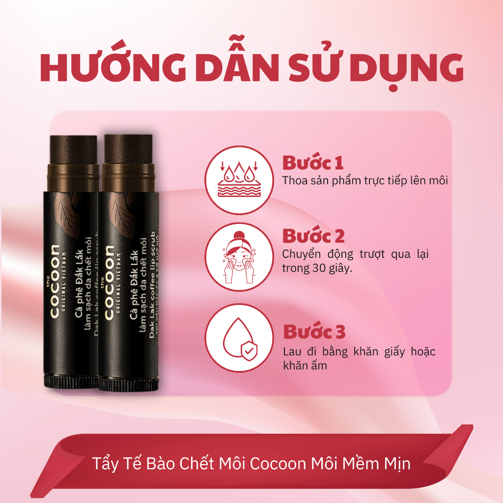 Tẩy Tế Bào Chết Môi Cocoon Môi Mềm Mịn - Tẩy Da Chết Môi Cấp Ẩm Sâu Đem Lại Đôi Môi Ẩm Mượt- Tẩy Tế Bào Chết Môi Mềm Mịn