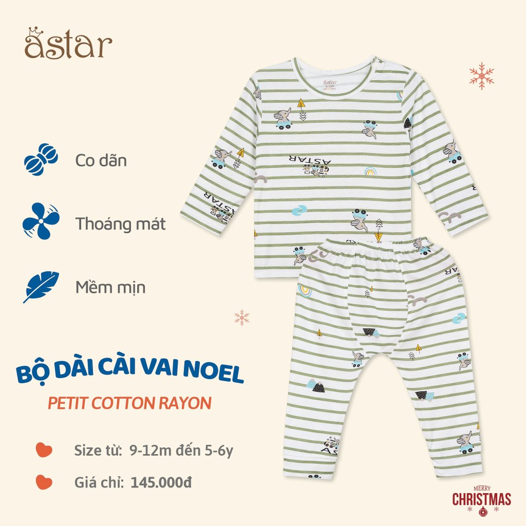 Bộ quần áo dài cài vai Astar hoạ tiết Noel cho bé 9 tháng đến 6 tuổi