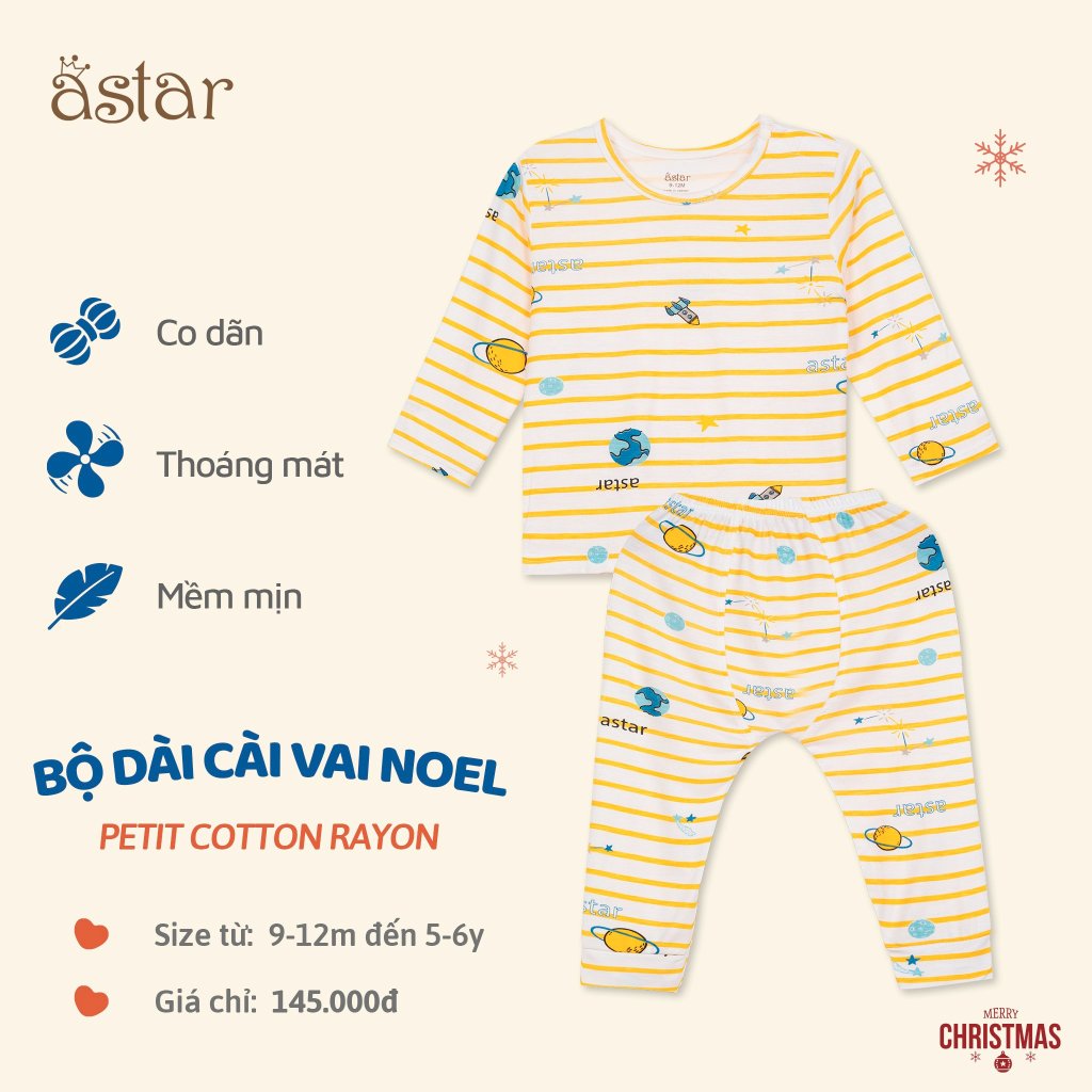 Bộ quần áo dài cài vai Astar hoạ tiết Noel cho bé 9 tháng đến 6 tuổi