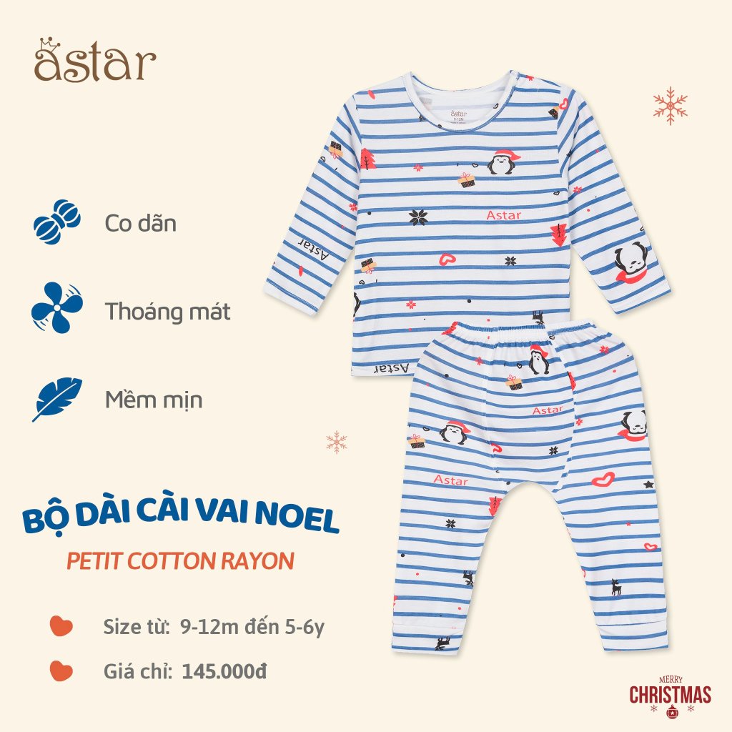 Bộ quần áo dài cài vai Astar hoạ tiết Noel cho bé 9 tháng đến 6 tuổi