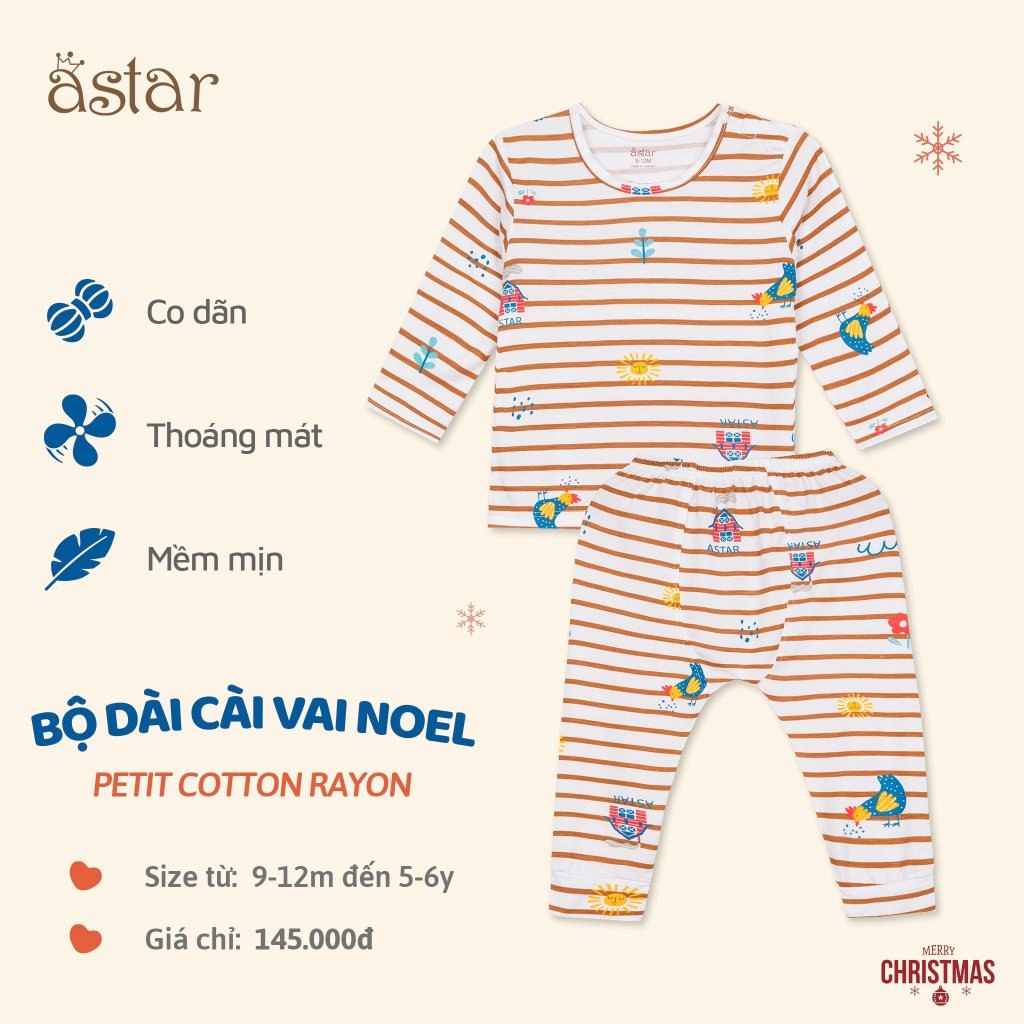 Bộ quần áo dài cài vai Astar hoạ tiết Noel cho bé 9 tháng đến 6 tuổi