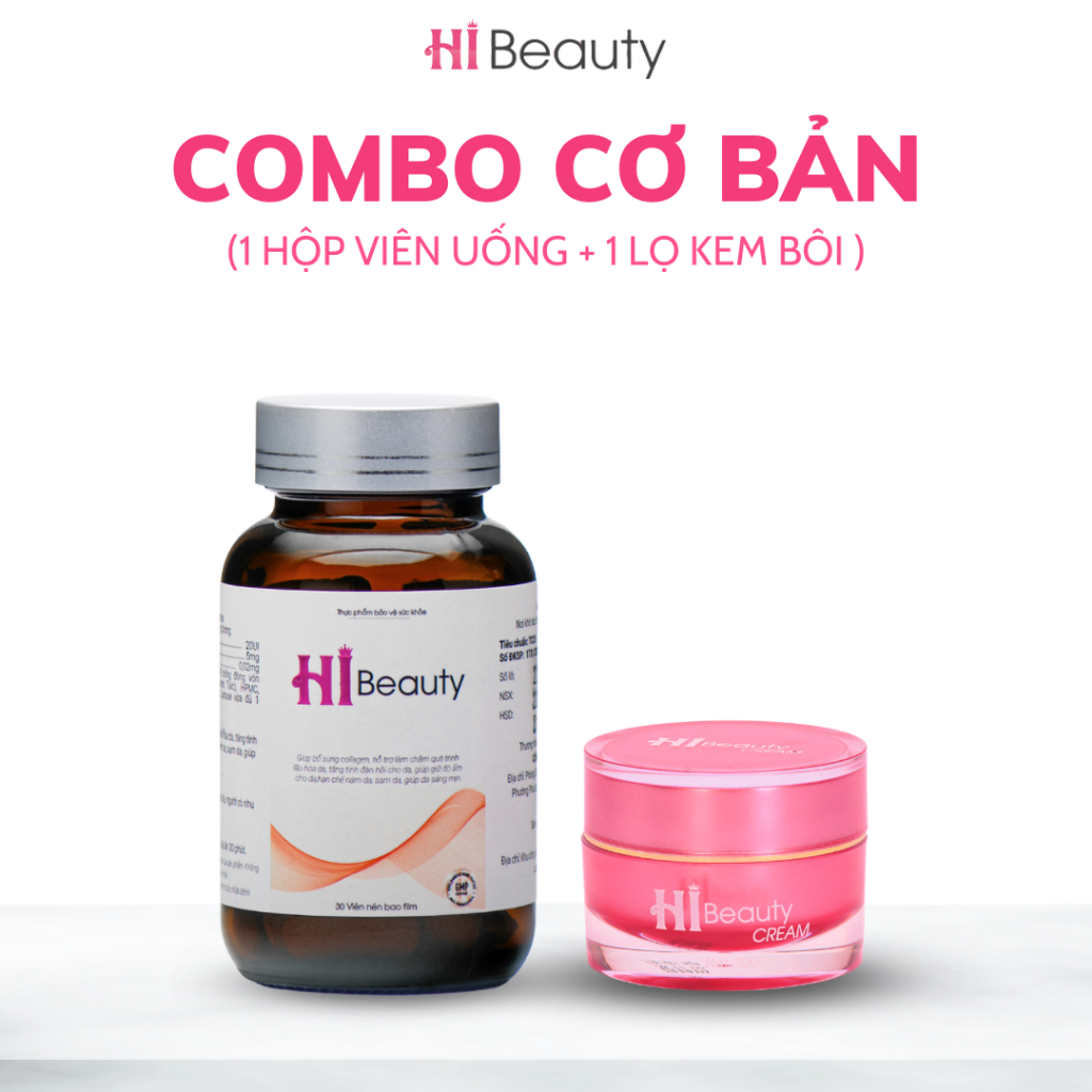 Combo Viên Uống Trắng Da 30 viên & Kem Bôi Mờ Nám Hi Beauty Ngừa Lão Hóa