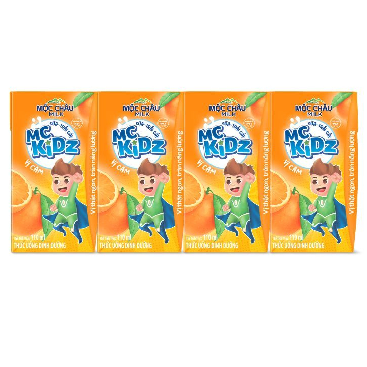 Lốc 4 hộp Sữa Trái cây MC Kidz Vị Cam 110ml