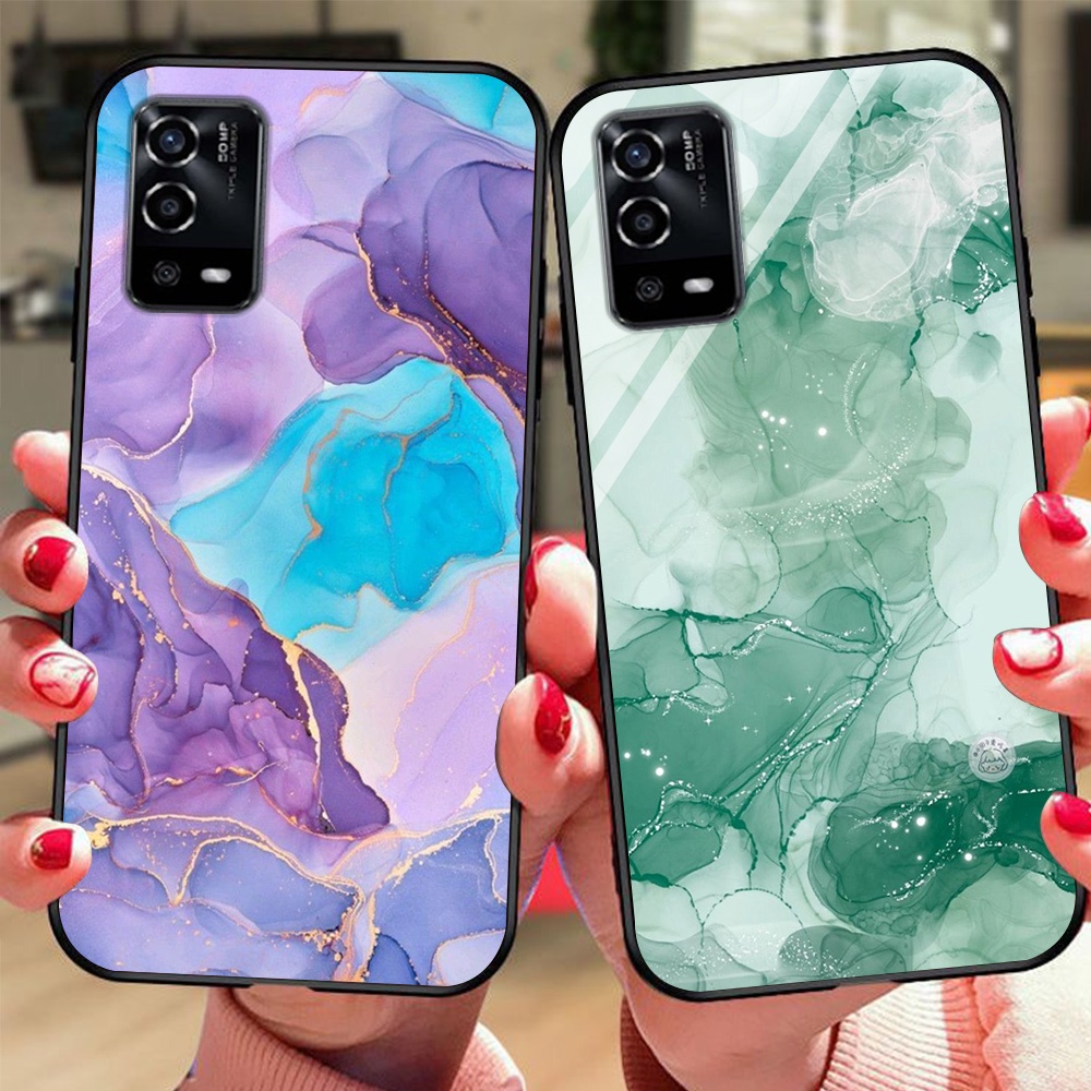 Ốp điện thoại mặt kính oppo a55 4g / oppo a55 5g in hình vân đá sang trọng