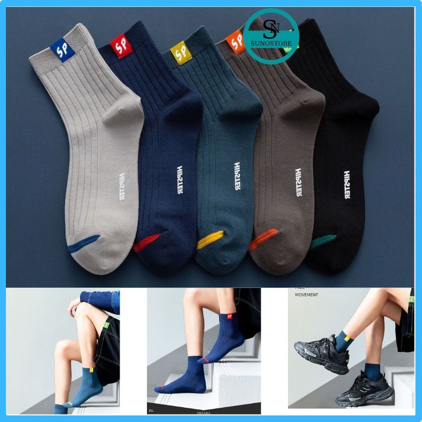 Combo 5 đôi tất nam cổ cao cotton khử mùi kháng khuẩn co giãn 4 chiều TN31