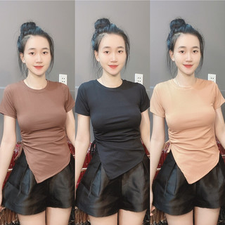 Áo thun tăm lanh tay ngắn rút eo tà nhọn tn3