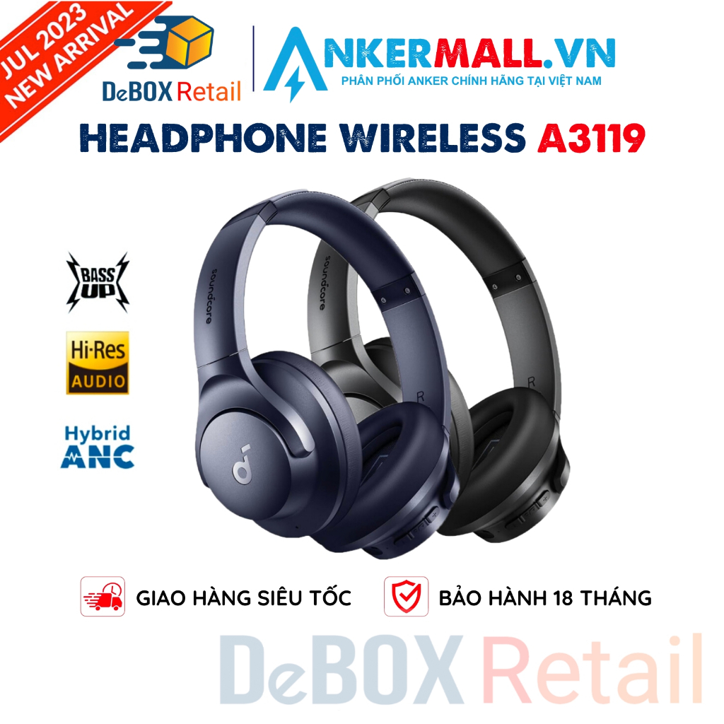 Tai Nghe Bluetooth Headphone SoundCore Q20i A3004 Chống ồn ANC, Hi-Res, EQ tùy chỉnh, 60H nghe nhạc - Hàng chính hãng