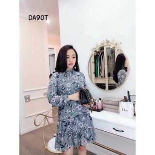 VÁY SUÔNG HOA NHÍ TAY DÀI PHỐI BÈO