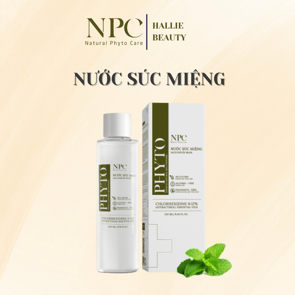 NPC Nước súc miệng sát khuẩn họng Phyto Chlorhexidine 0,12% và 5 loại tinh dầu nguyên chất, dịu cơn đau họng, long đờm
