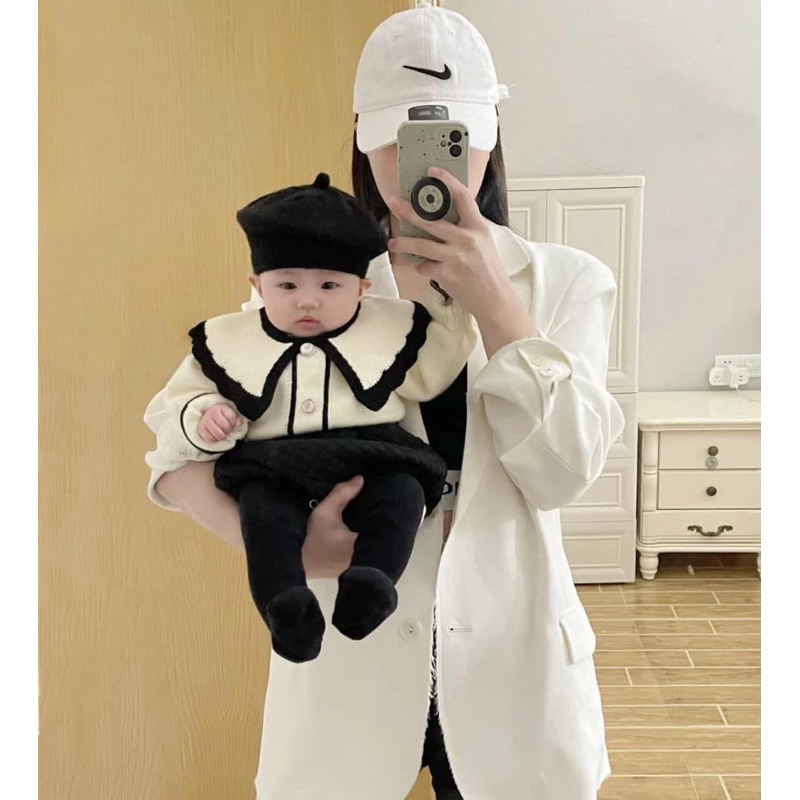 (kèm ảnh thật) mới về Sẵn 73.80 Set áo len quần bí phao dày dặn bé gái
