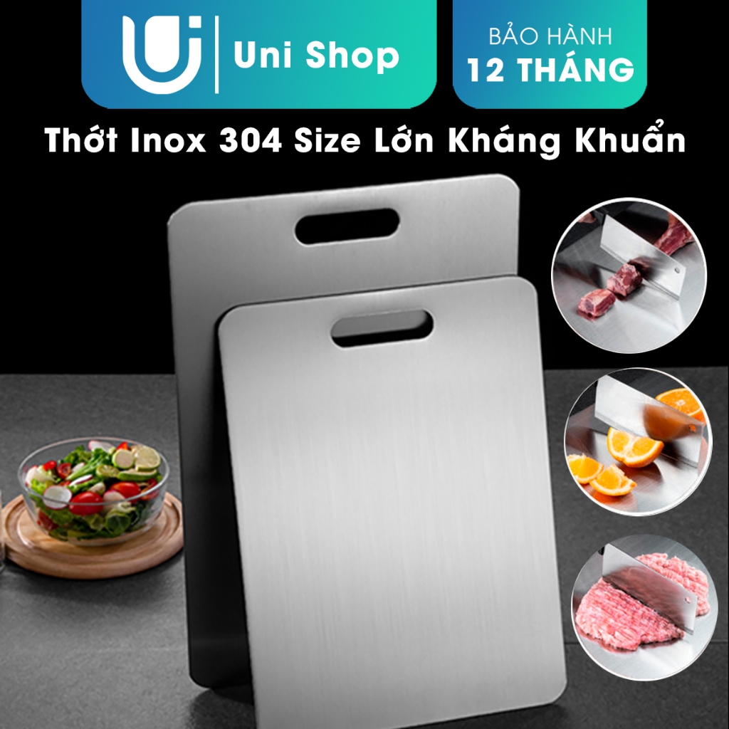 Thớt Inox 304, Thớt Kháng Khuẩn Cao Cấp Chống Nẩm Mốc, Chống Xước Dễ Dàng Vệ Sinh Hai Mặt Thép Không Gỉ Uni Shop