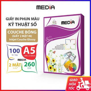 Giấy in màu media 2 mặt couche bóng a5 260gsm 100 tờ, couche glossy inkjet paper giấy in ảnh