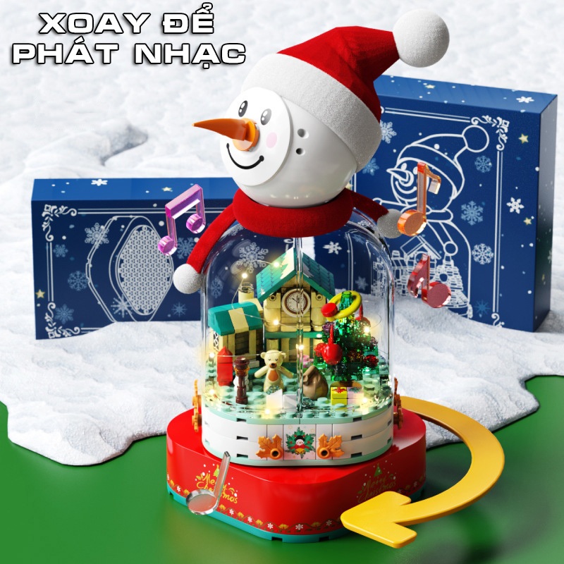 Đồ Chơi Lắp Ráp Kiểu LEGO NOEL Hộp Nhạc Giáng Sinh Người Tuyết 601162 Với 220+ PCS, Quà Tặng Giáng Sinh Cho Bé