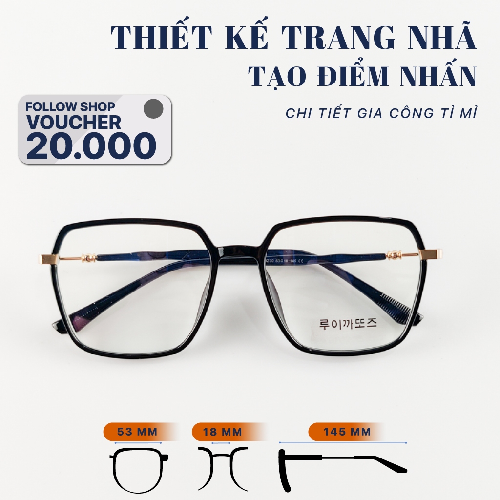 Gọng kính lục giác LB Eyewear 75220 mắt kính giả cận nam nữ thời trang chất liệu nhựa cao cấp thời trang, chống tia UV,