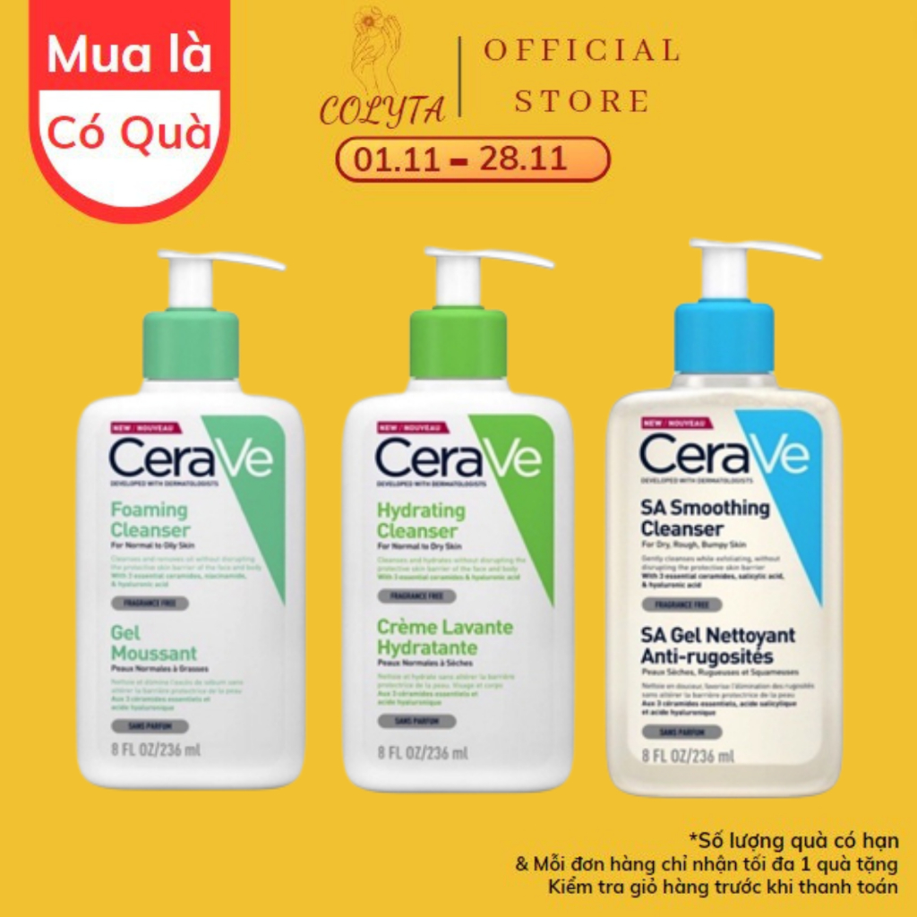 Sữa Rửa Mặt CeraVe Cleanser cho Da Dầu Mụn, Khô, Nhạy Cảm 236ml