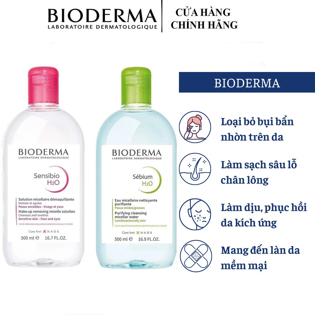 [MẪU MỚI] Nước tẩy trang Bioderma Sebium H2O 500ml làm sạch sâu, dưỡng ẩm cho mọi loại da