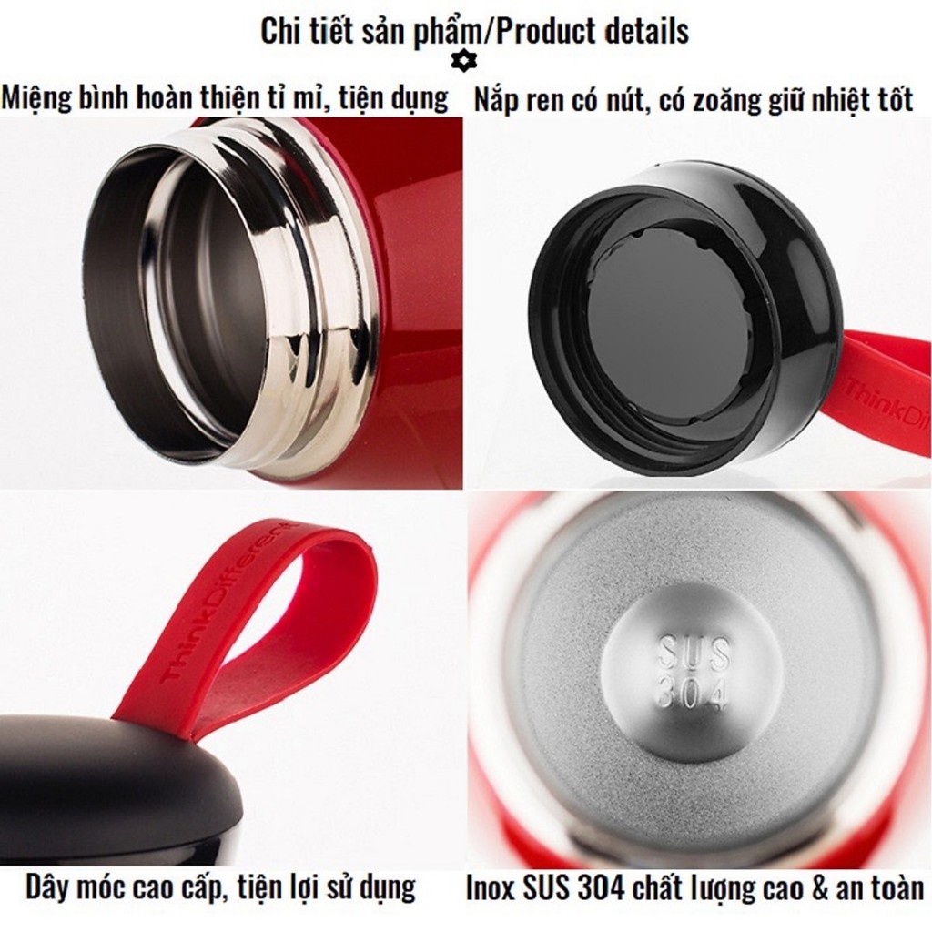 Bình giữ nhiệt think 360ml  chất liệu thép không gỉ 304 tiện dụng giữ nhiệt nóng lạnh 6h - 8h